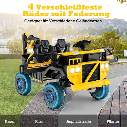 24V Kids Ride-On Excavator with Remote, 4WD, Yellow