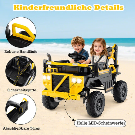 24V Kids Ride-On Excavator with Remote, 4WD, Yellow