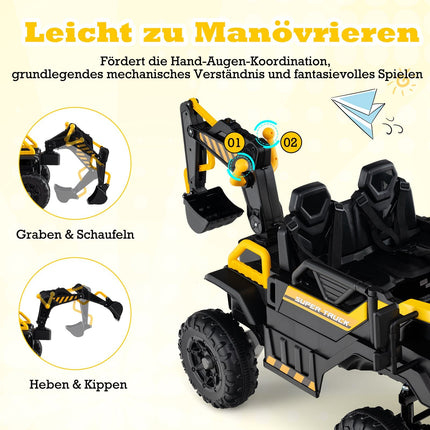 24V Kids Ride-On Excavator with Remote, 4WD, Yellow