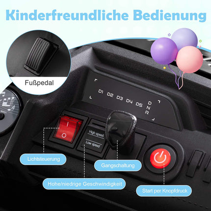 24V Kids Ride-On Truck, 2-Seater, Remote Control, Black