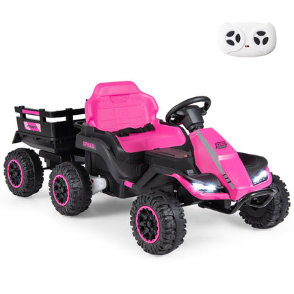 24V Pink Kids' Electric Tractor with Remote & Trailer