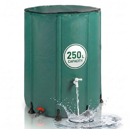 250L Folding Water Butt with Zipped Lid - Green