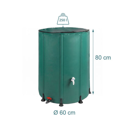250L Folding Water Butt with Zipped Lid - Green