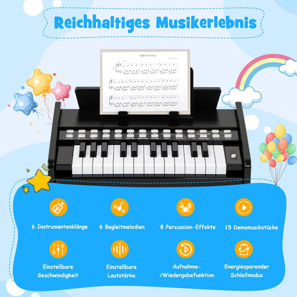 25-Key Kids Digital Piano – Adjustable Speed, Black