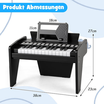 25-Key Kids Digital Piano – Adjustable Speed, Black