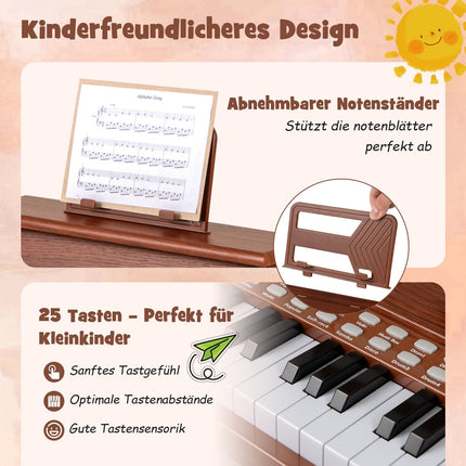 25-Key Kids Digital Piano, Adjustable Speed, Brown