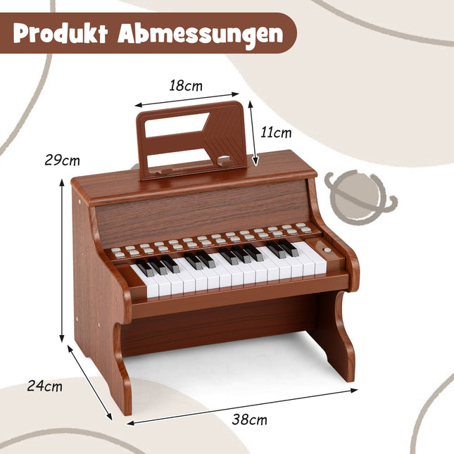 25-Key Kids Digital Piano, Adjustable Speed, Brown