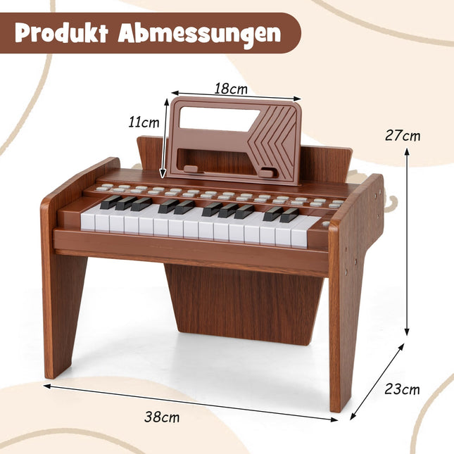 25-Key Kids Digital Piano – Adjustable Speed, Brown