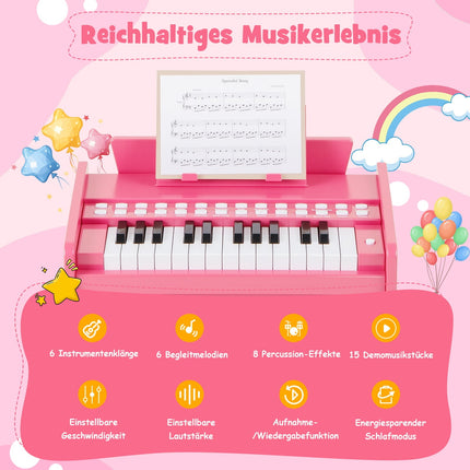 25-Key Kids Digital Piano – Adjustable Speed, Pink