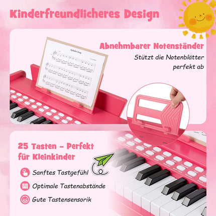 25-Key Kids Digital Piano – Adjustable Speed, Pink