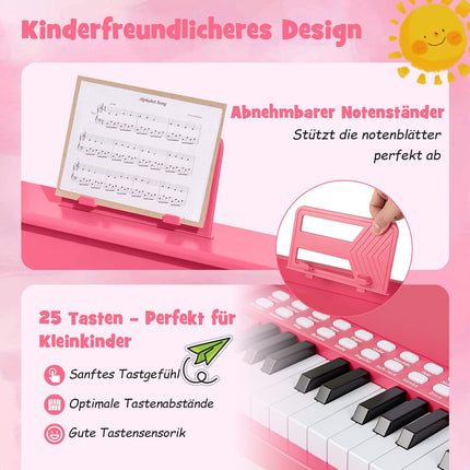 25-Key Kids Digital Piano, Adjustable Speed, Pink