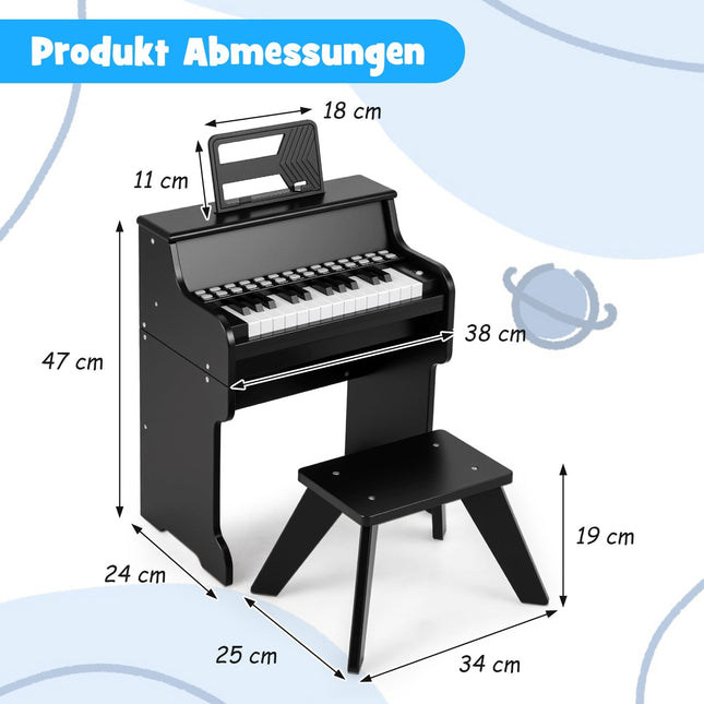 25-Key Kids Digital Piano with Stool, Adjustable Speed