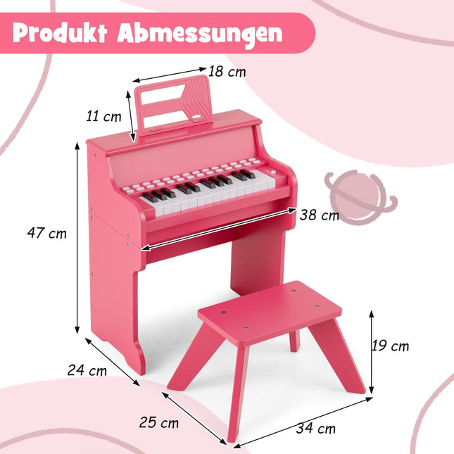 25-Key Kids Digital Piano with Stool, Pink