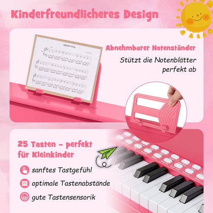 25-Key Kids Digital Piano with Stool, Pink