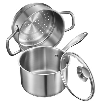 2.5 Qt Saucepan With Steamer Insert, Glass Lid, Induction