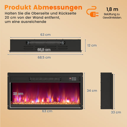 26-Inch Electric Fireplace Insert with Remote Control