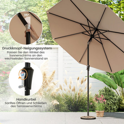 270 cm Brown Patio Umbrella with Crank and Tilt Mechanism