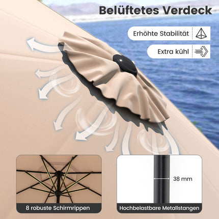 270 cm Brown Patio Umbrella with Crank and Tilt Mechanism