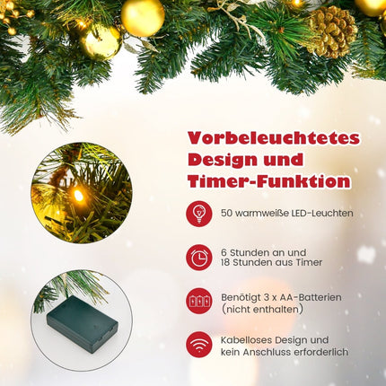270 cm Christmas Garland with 50 LED Lights & Pinecones