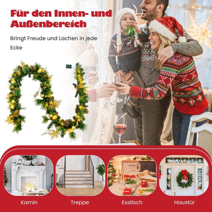 270 cm Christmas Garland with 50 LED Lights & Pinecones