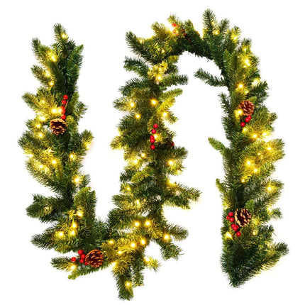 270 cm Lit Christmas Garland with Pinecones & Berries