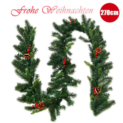 270 cm Lit Christmas Garland with Pinecones & Berries