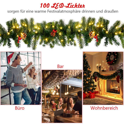 270 cm Lit Christmas Garland with Pinecones & Berries