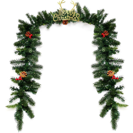270 cm Lit Christmas Garland with Pinecones & Berries