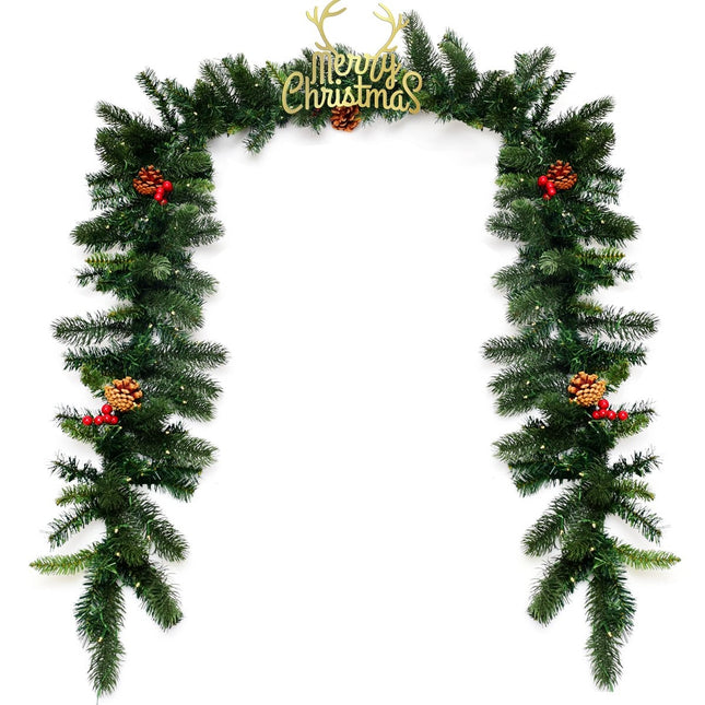 270 cm Lit Christmas Garland with Pinecones & Berries