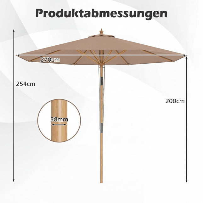 270 cm Patio Umbrella, Bamboo, Adjustable Tilt, Khaki