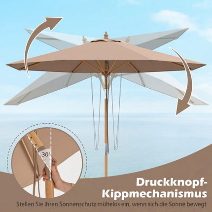 270 cm Patio Umbrella, Bamboo, Adjustable Tilt, Khaki