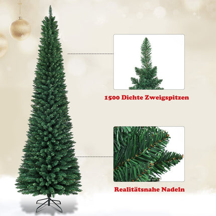 270cm Pencil Christmas Tree with Metal Stand, Green