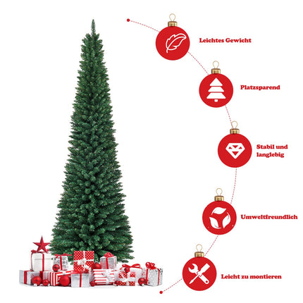 270cm Pencil Christmas Tree with Metal Stand, Green