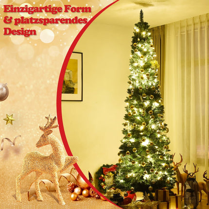 270cm Pencil Christmas Tree with Metal Stand, Green