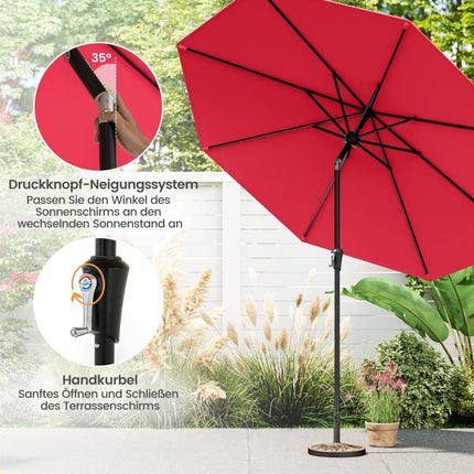 270 cm Red Patio Umbrella, Tilt & Crank, UV Protection
