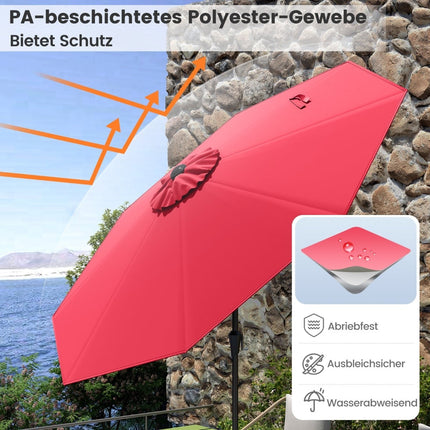 270 cm Red Patio Umbrella, Tilt & Crank, UV Protection