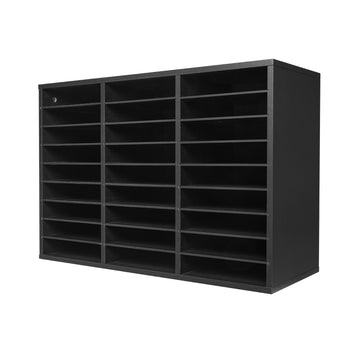 27-Compartment Literature Organizer, Removable Shelves, Black