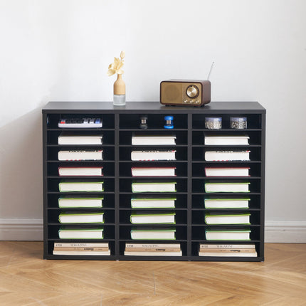 27-Compartment Literature Organizer, Removable Shelves, Black