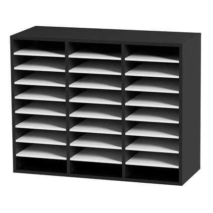 27-Compartment Wood Literature Organizer, Adjustable Shelves