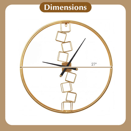 27-Inch Wall Clock, Non-Ticking Quartz, Yellow Metal Frame
