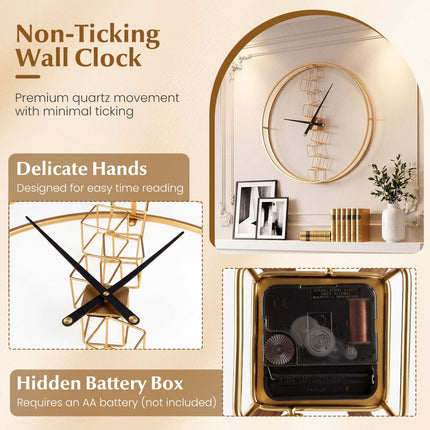 27-Inch Wall Clock, Non-Ticking Quartz, Yellow Metal Frame