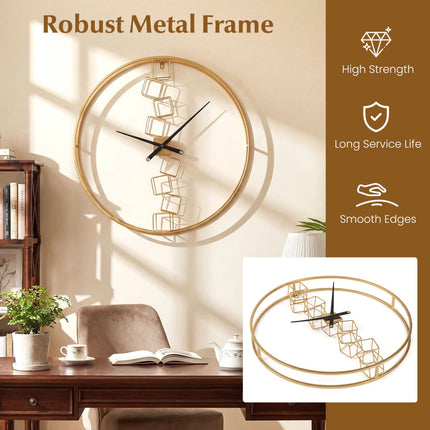 27-Inch Wall Clock, Non-Ticking Quartz, Yellow Metal Frame