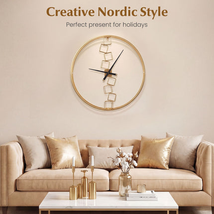 27-Inch Wall Clock, Non-Ticking Quartz, Yellow Metal Frame