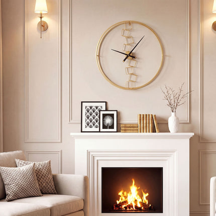 27-Inch Wall Clock, Non-Ticking Quartz, Yellow Metal Frame