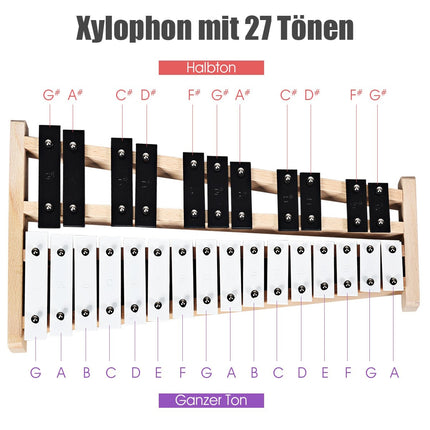 27 Note Xylophone with 2 Mallets & Carrying Bag Glockenspiel Hand Percussion Percussion