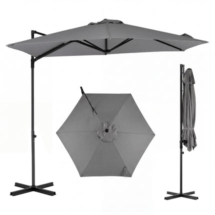 290 cm Grey Cantilever Parasol with Stand & 360 Rotation