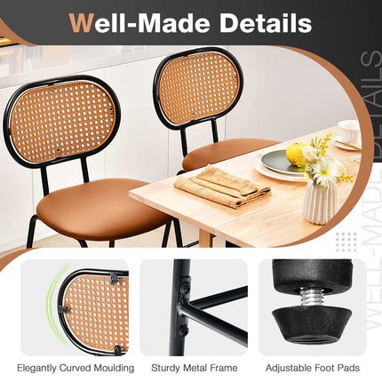 29.5-Inch Faux Leather Bar Stool, Rattan Back, Brown