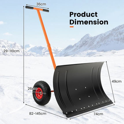 29-Inch Snow Pusher, Adjustable Handle, 10-Inch Wheels