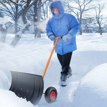 29-Inch Snow Pusher, Adjustable Handle, 10-Inch Wheels