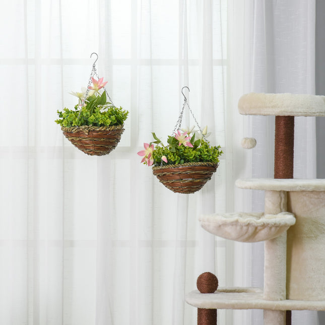 Artificial hanging clematis plants, pink and green, 30 cm, set of 2